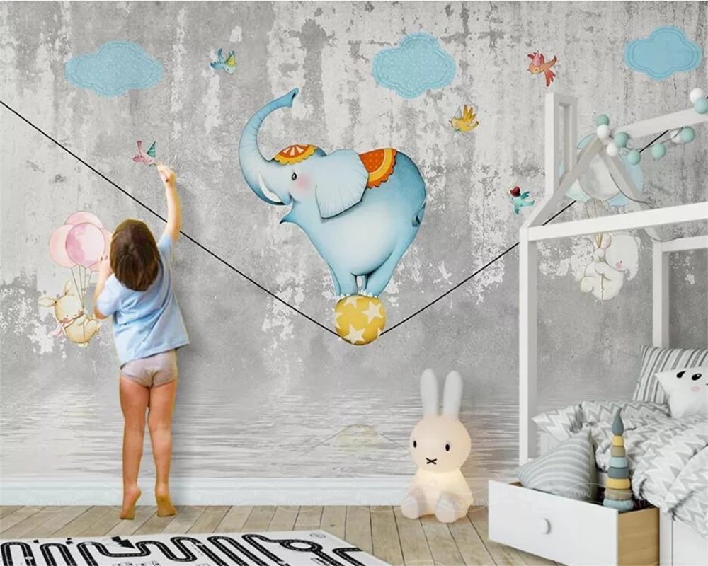 Customized large wallpaper 3D papier peint mural hand-painted cartoon circus elephant children's room TV background wall paper