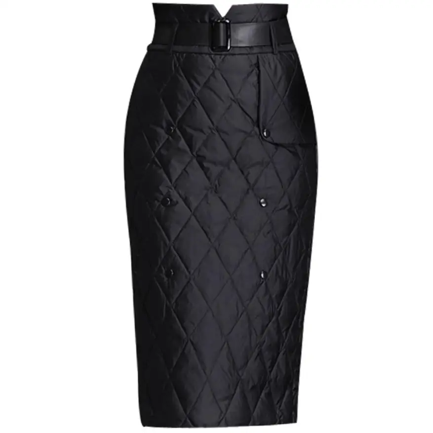 

Down Cotton Skirt Women Winter Thick Warm High Waist package hip Skirts Elegant