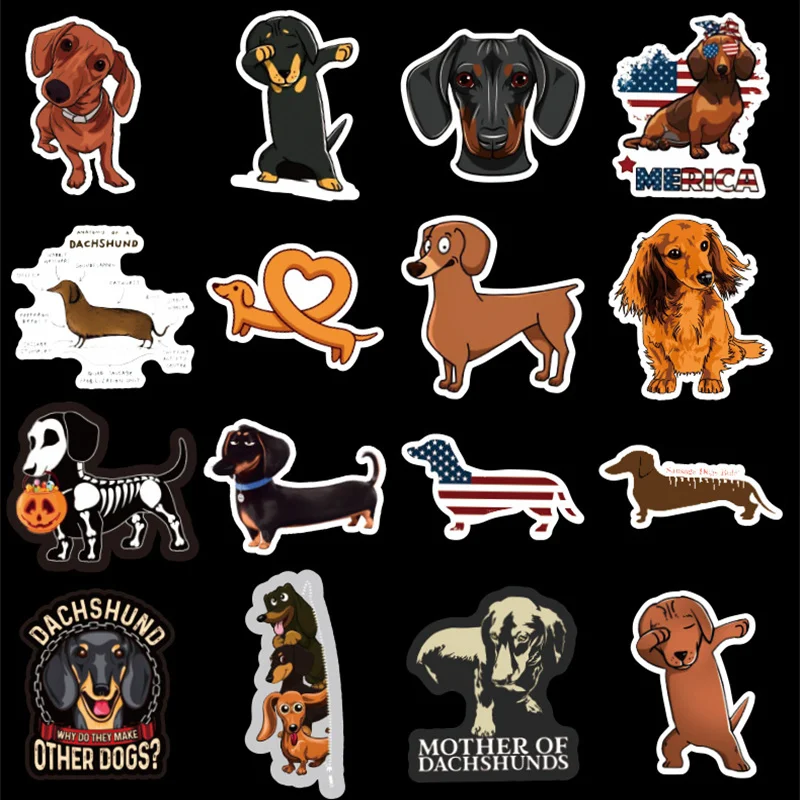 50 PCS Dachshund Dog Sticker Waterproof For on Skateboard Hydro Fask Laptop Suitcase Cute Animal Cartoon Stickers