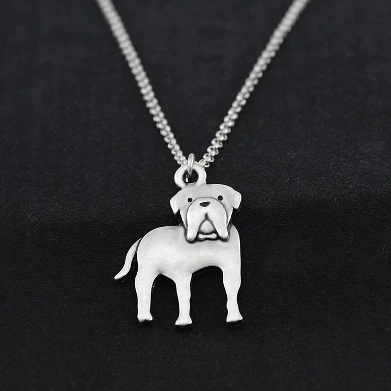 Vintage Anitique Silver Color Mastiff Dog Charms Pendant Choker Necklace for Women Men Jewelry Stainless Steel Chain Necklace