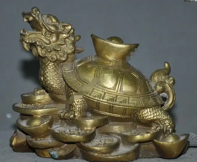 

Collect China copper brass longevity animal Dragon turtle wealth Ingots statue