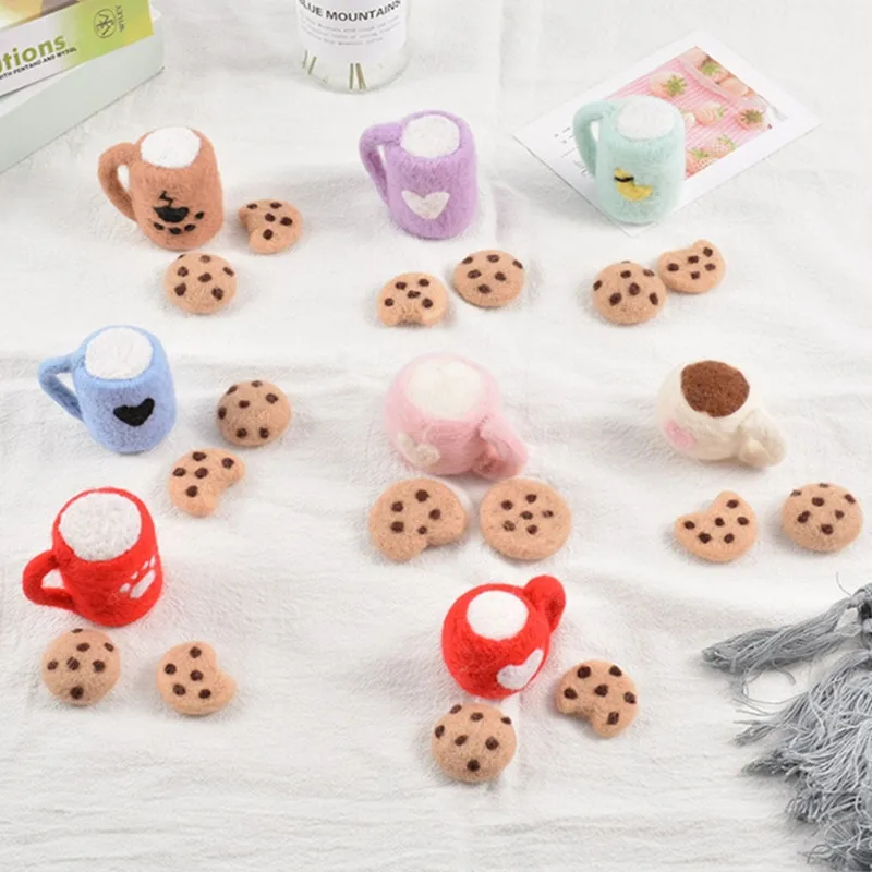 3 Pcs/Set DIY Handmade Wool Felt Baby Milk Tea Cup+Cookies Decor Newborn Photography Props Infant Photo Shooting Accessories