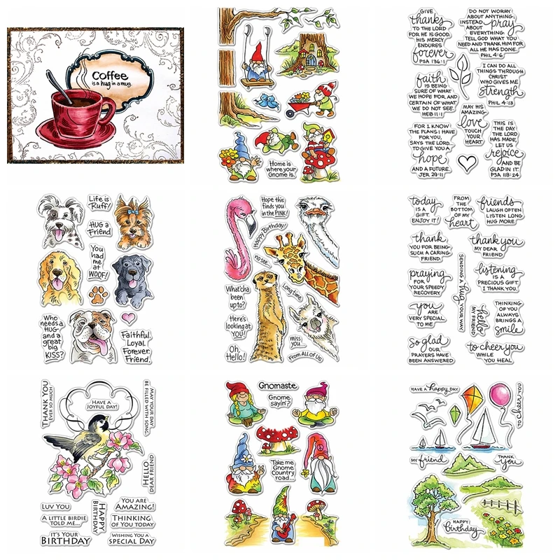 

Gnome dog giraffe kite coffee Thanks Sentences 2020 New Clear Stamps Set for DIY Scrapbooking Crafts Cards Making