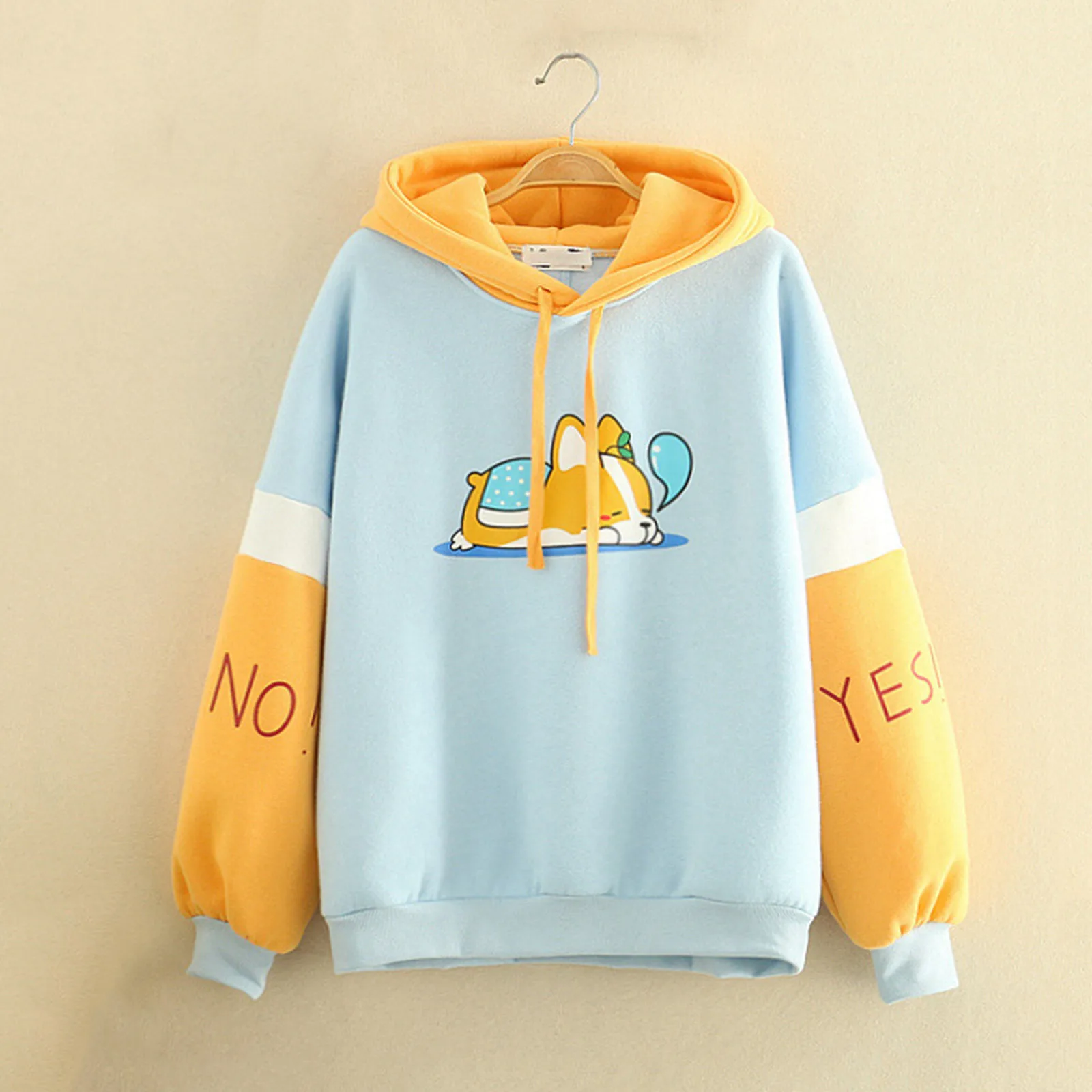 Kawaii Sweatshirts Women Girls Pullovers Sweet Teens Tops Cartoon Animal Corgi Dog Hooded Long-sleeve Female Hoody Spring Autumn