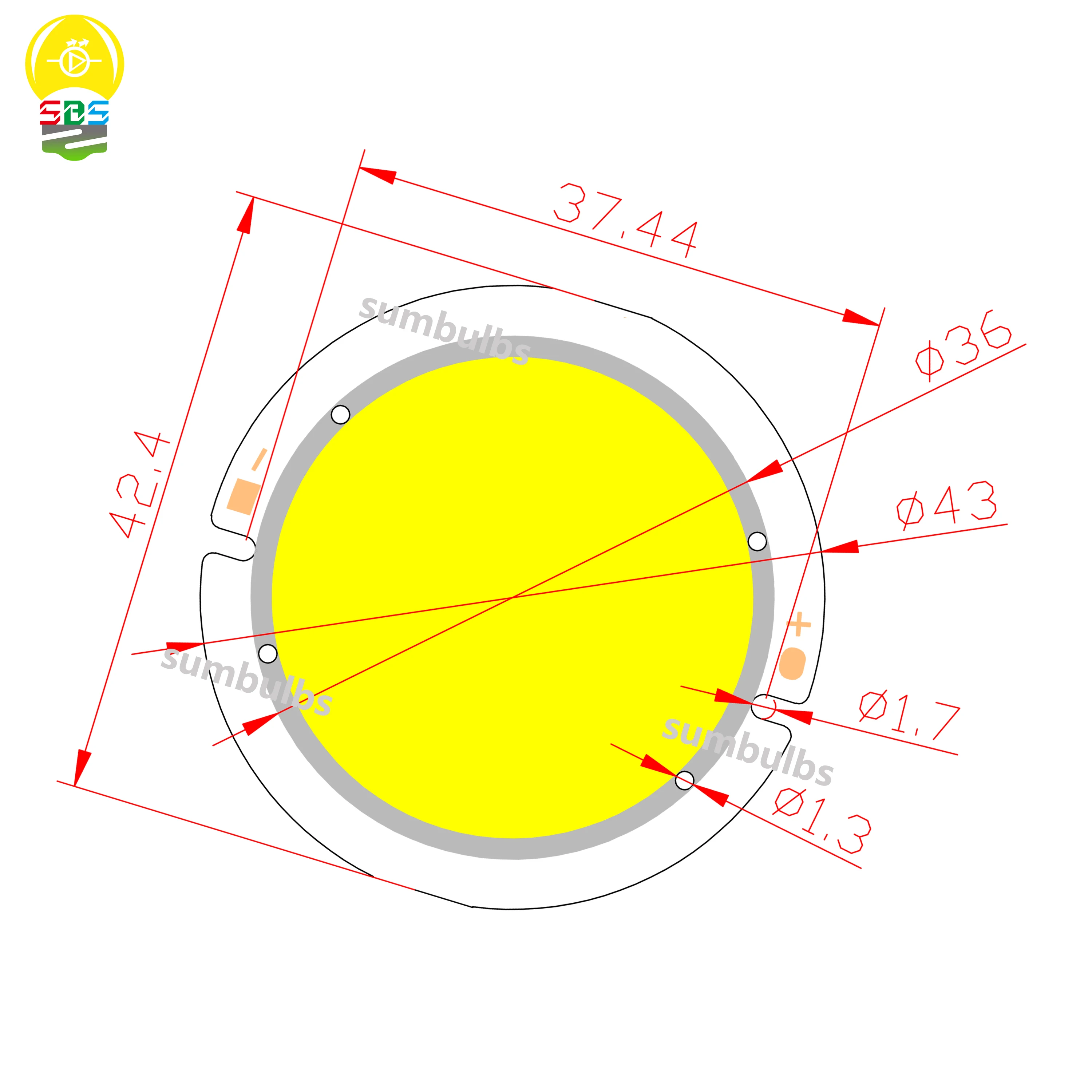 

sumbulbs high bright led cob light source 43mm diameter thicken chip for led bulb lamp Round 3W 5W 7W warm cold natural blue