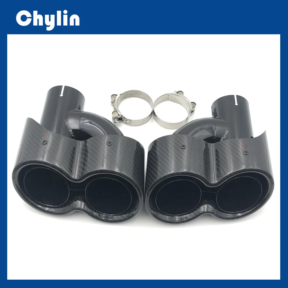 1 Pair New H model Exhaust tip Glossy Carbon fiber Glossy black Dual Exhaust Muffler Tail Nozzle Pipes For Ak