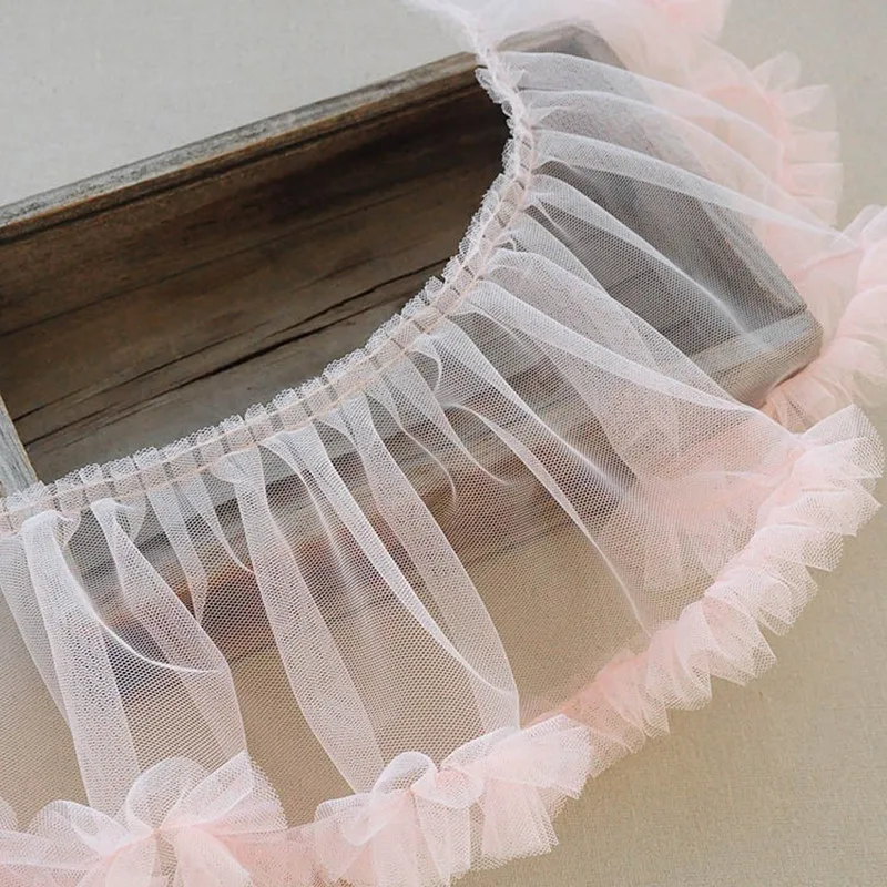 New Pleated 3D Applique Trim Tulle Lace Fabric DIY Wedding Dress Lolita Fluffy Party Skirt Home Textile Sewing Accessories