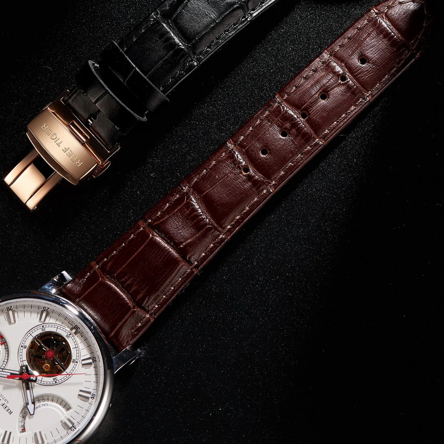 Reef Tiger Luxury Mens Watches,Automatic Watch For Men Mechanical Wristwatch Waterproof Sapphire Mirror Skeleton Power Reserve