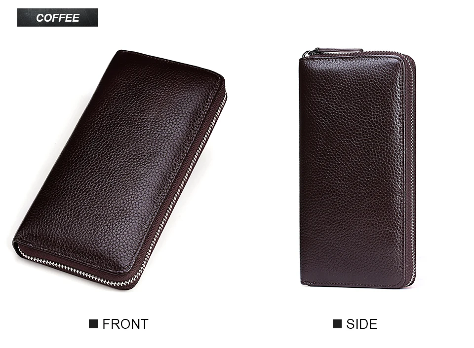 HUMERPAUL Echtes Leder Geldbörse RFID-blockierende Clutch-Tasche, Geldbörse, Kartenhalter, Münzgeldbörse, Reißverschluss, männlich, lang, Schwarz/Kaffee-Geldbörse – Detail 12