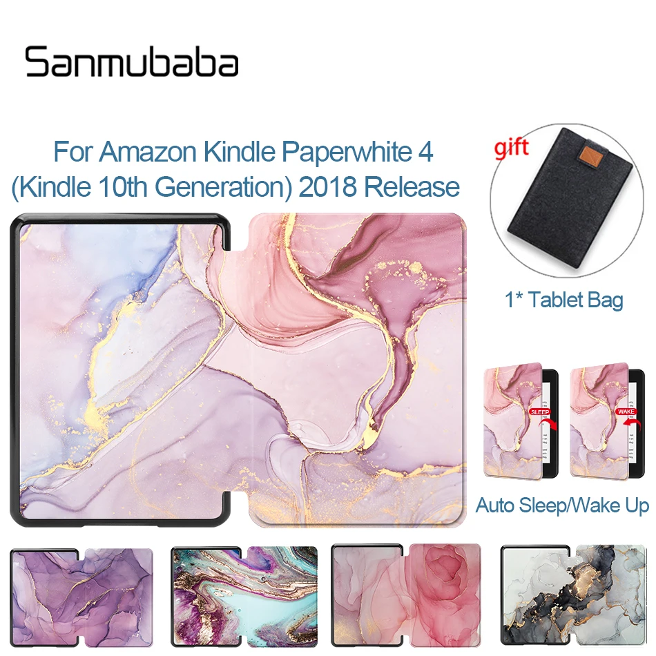 Sanmubaba Marble PU Leather Case For Amazon Kindle Paperwhite 4 10th Generation 2018 eBook Magnetic Folio Smart Protect Cover