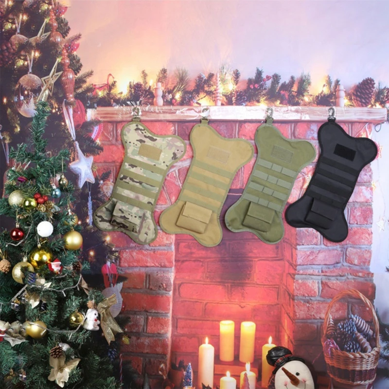 2021 Nieuwe Kerst Kous Militaire Opknoping Multifunctionele Hond Bone-Vorm Opslag Pouch