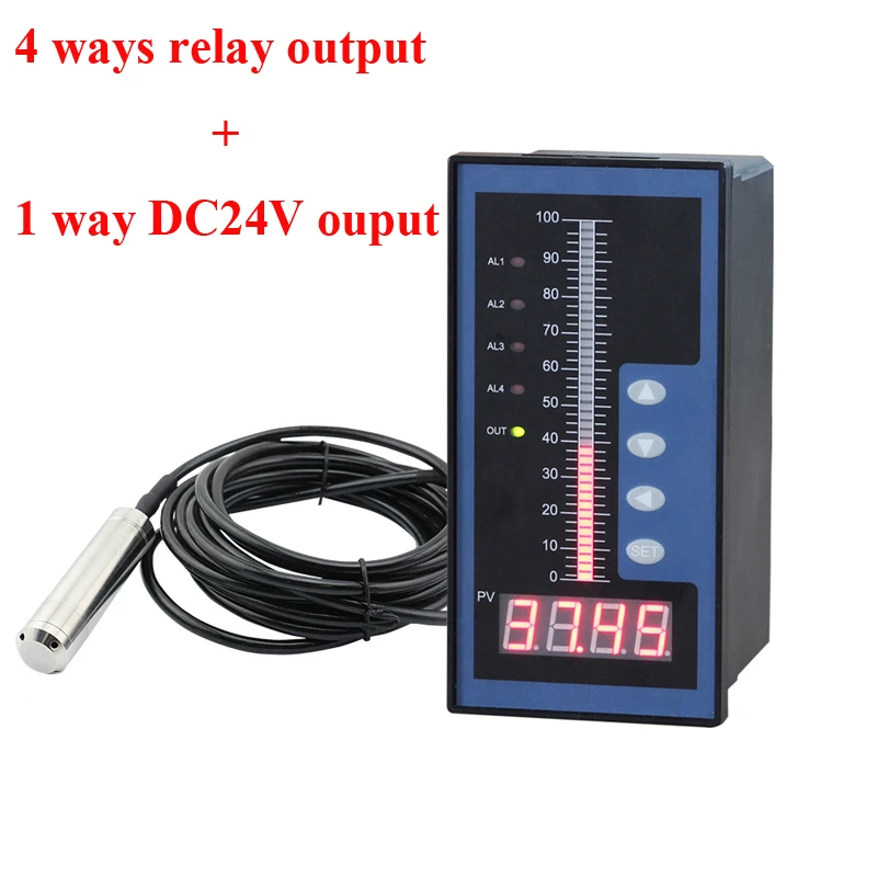 water level controller with 0-5M level sensor liquid depth transmitter sensor water depth controller with 4 relay output 24VDC