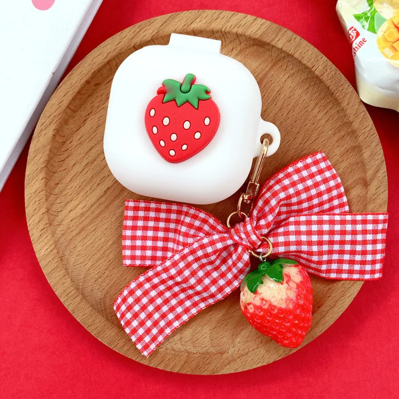 Strawberry Silicone Case Cartoon Cute Box Wireless Earphone Shockproof Protective Cover Shell with Keychain for Galaxy Buds Live