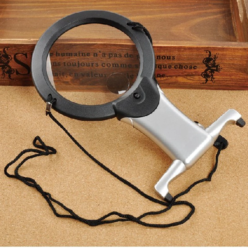 

2 LED Lighting Magnifying Glass Hands Free Loupe Lighted 2.25X 5X Neck Hanging/Desktop Type Reading Magnifier