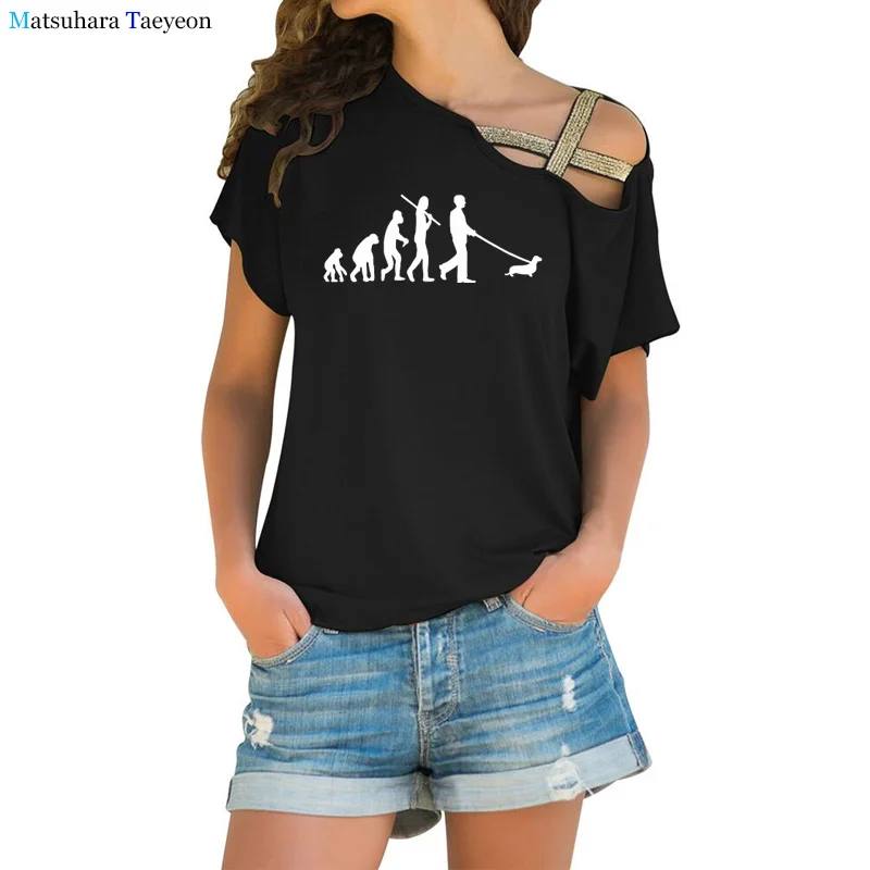 Evolution Dachshund T Shirt Women's Top Tees doger lover Oversized T-shirt Woman Cotton Tee-shirts New 2021