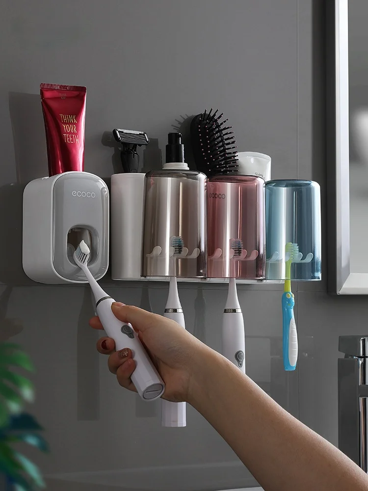 TT Toothbrush Rack Punch-Free Gargle Cup Tooth Cup Wall-Mounted Bathroom Wall-Mounted Storage Box