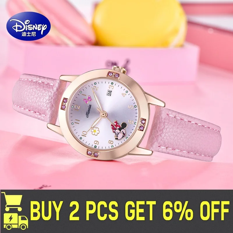 Disnehy Minnie Mouse Kalender Mewah Perhiasan Kristal Bling Jam Tangan Kuarsa Wanita Wanita Anak Jam Tangan Siswa Anak-anak Hadiah Jam