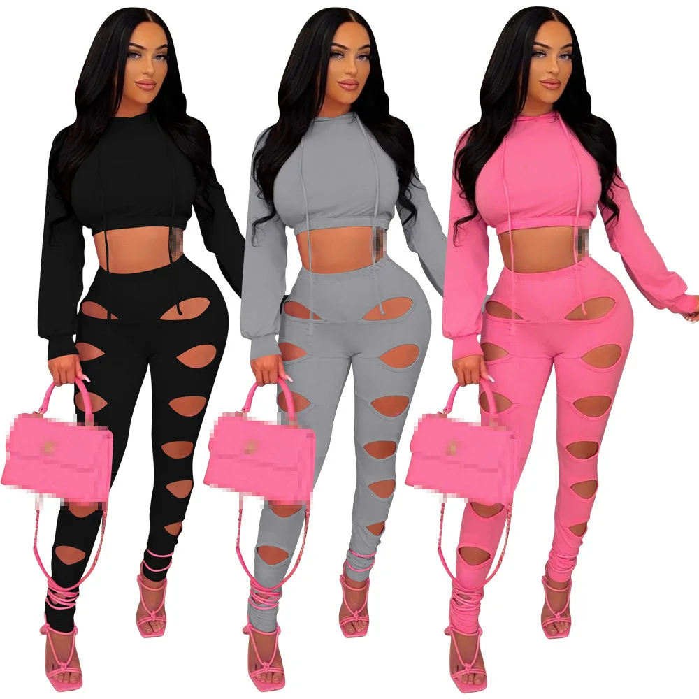 two piece set women 2 piece set women outfits hole sweatsuits wholesale items for business women clothing tracksuit sexy outfit