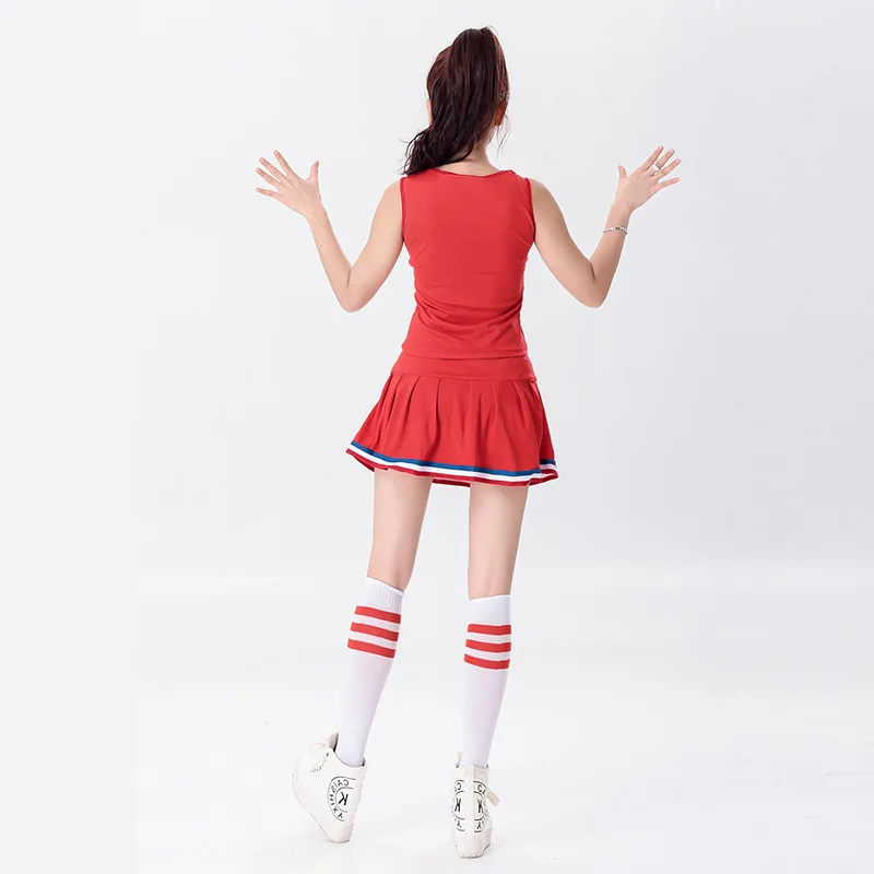 Style coréen Hot Girls uniforme de pom-pom girl Costume d'écolière tenues complètes robe de paupières Costume haut + jupe 2 pièces 2 couleurs S-2 XL