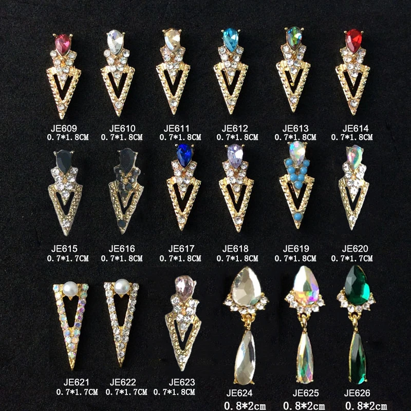 10pcs Nail Crystal Charms Alloy Pendant Studs Rhinestones Big Triangle/Water Drop Design Jewelry For Manicure Trendy Charms GONG