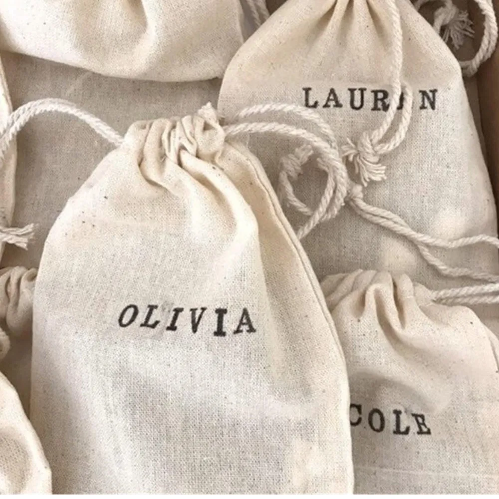 

Personalised Cotton Gift Bag bridesmaid gift, wedding favour, party favours, rustic boho wedding, jewelry bag