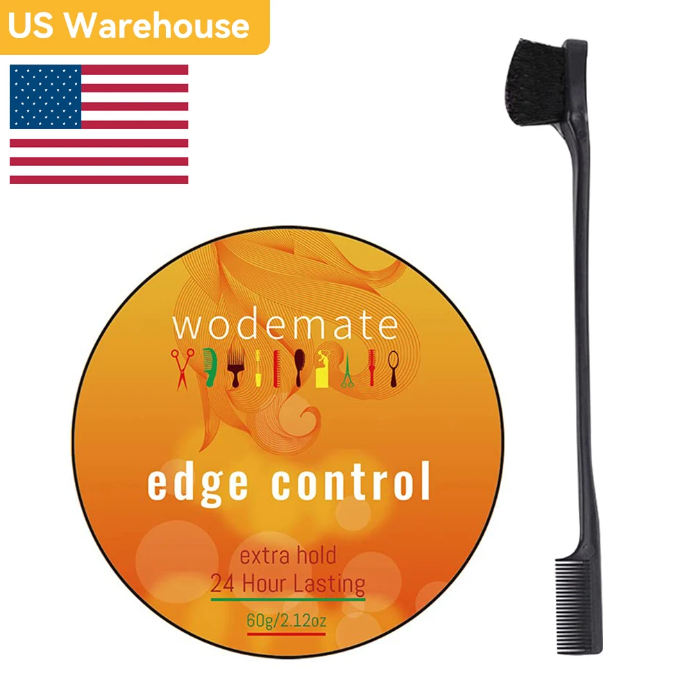 Wodemate borda controle gel com escova unissex cabelo óleo estilo cera creme quebrado cabelo acabamento anti-frizz fixative gel 2.12 onça