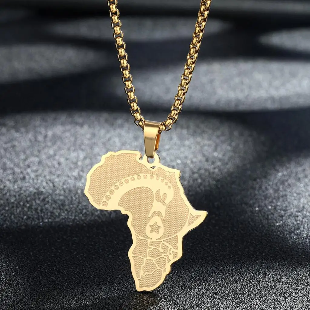 African Map Afinkra Sankofa Pendant Necklace Men Women Stainless Steel Africa Map Jewelry Party Collar Dropship