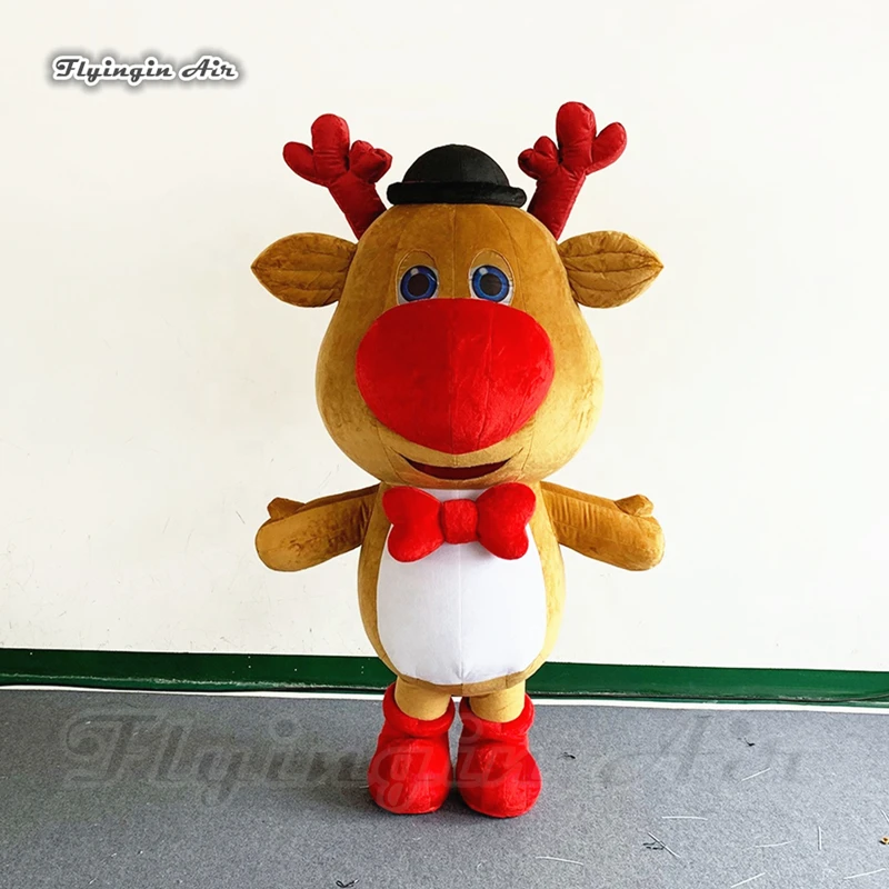 Cute Christmas Walking Inflatable Reindeer Costume 2m Cartoon Figure Blow Up Animal Mascot Suits For Holiday Parade Event