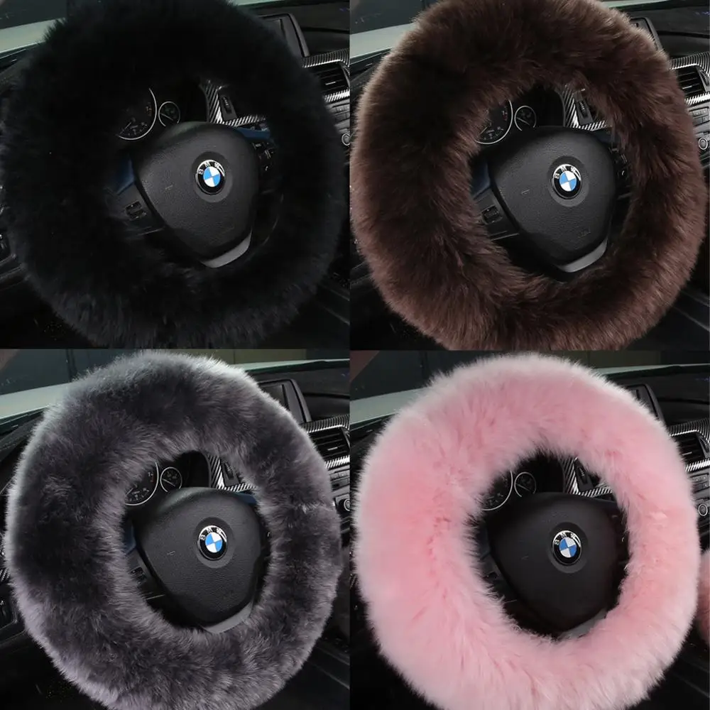 Classic Fur Long Wool Shrink Car Styling steering wheel covers for Australian Merino Fluffy Sheepskin Color automobile parts