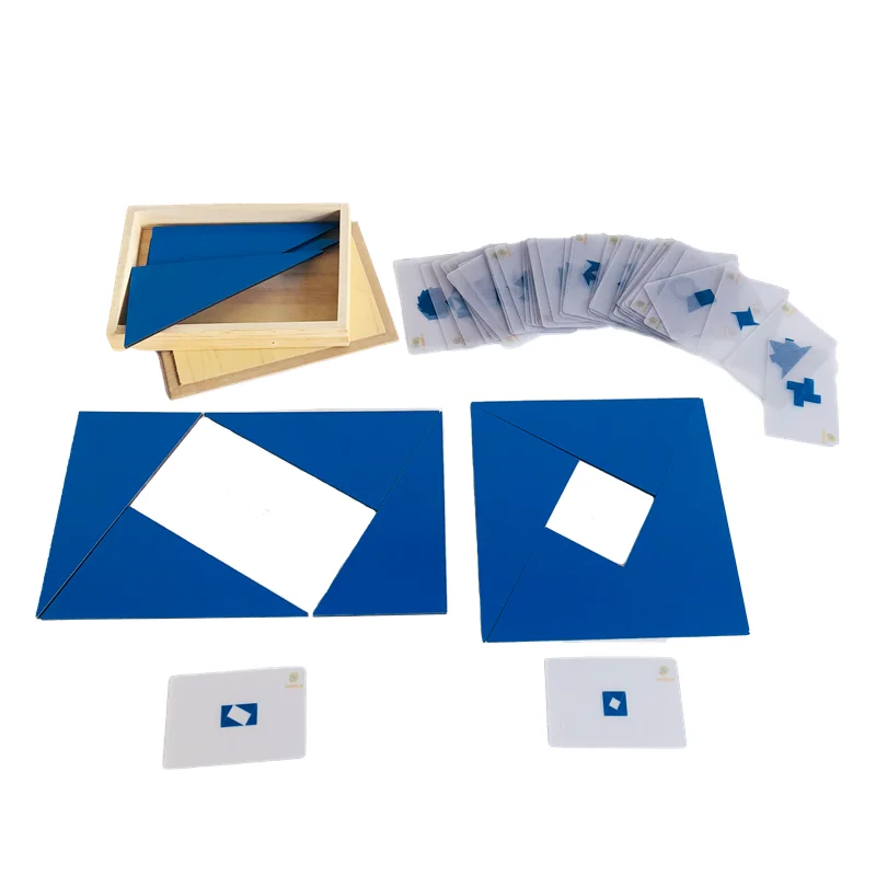 Caixa triangular azul montessori com cartas, jogo de construção geométrica, brinquedos para crianças, educação infantil, jogo criativo