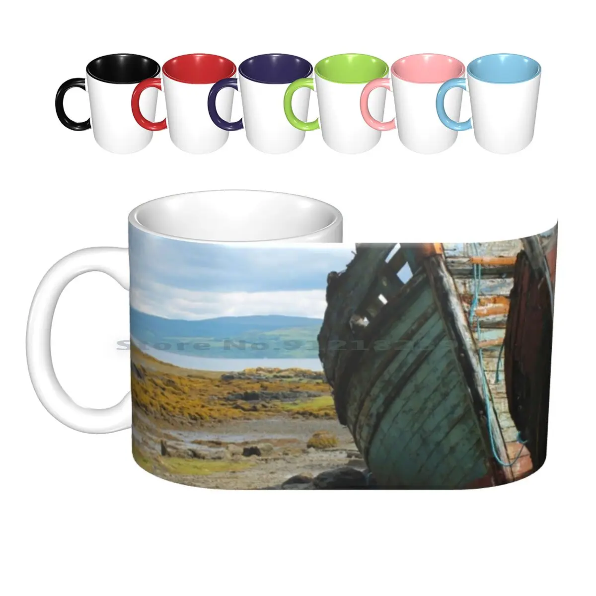 Beautiful Decay : Old Boats On The Isle Of Skye , Scotland Ceramic Mugs Coffee Cups Milk Tea Mug Old Boats Wild Scottish Beach