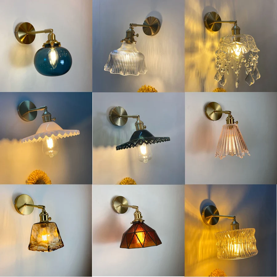 Nordic brass LED Wall Lights bedroom bedside lamp mirror front lamp creative glass wall lamp