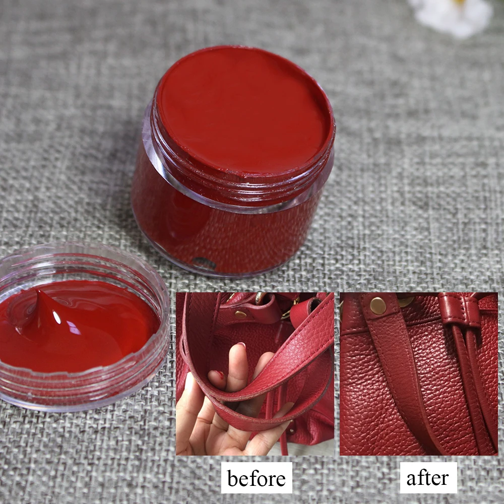 30ml di vernice colorante in pelle rossa crema per scarpe per borsa divano seggiolino auto Scratch Leather Dye Repair restauro vernice cambia colore