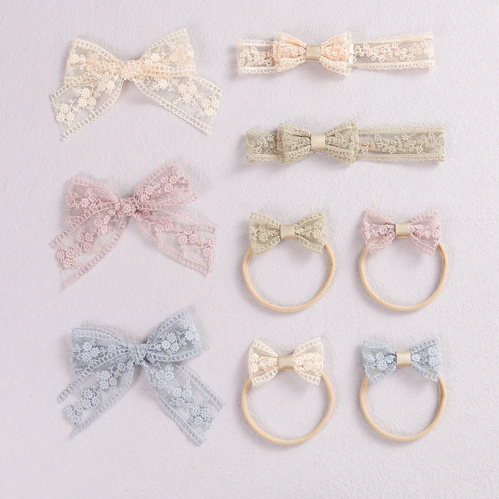 Lace Bows Baby Girl Headband With Baby Hair Clips Elastic Soft Hair Bands Kids Headwear Newborn Headbands Baby Hair Accessories