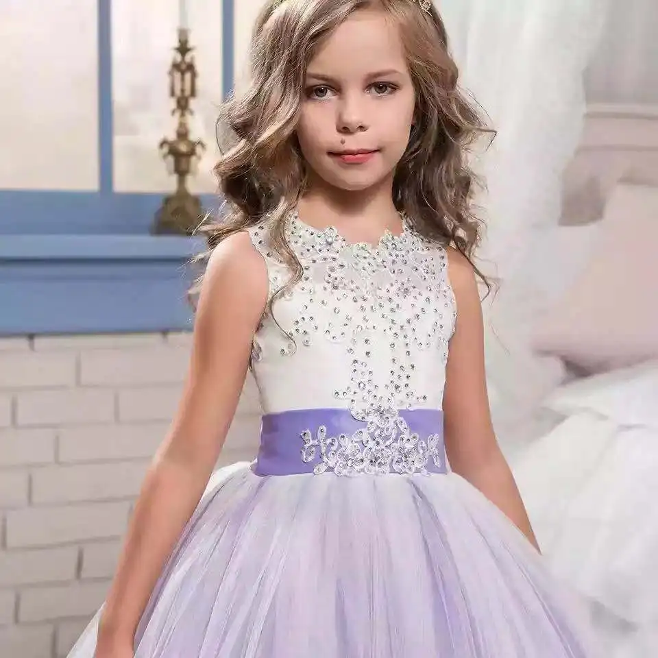 2021 prinzessin Spitze Bogen Blume Mädchen Kleider Ärmel Open back Erstkommunion Kleider Hochzeit Party Kleider formal Pageant kleid