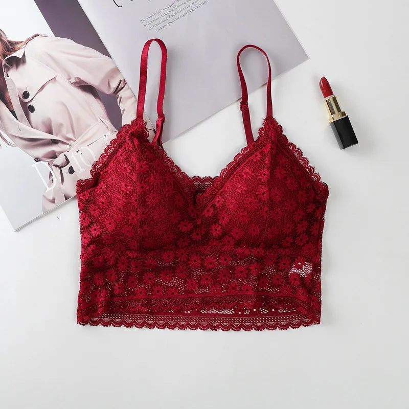 Lace Top Sexy Lingerie Wireless Bras For Women V Neck Bralette Female Brassiere Soft Backless Fashion Bras Top Underwear