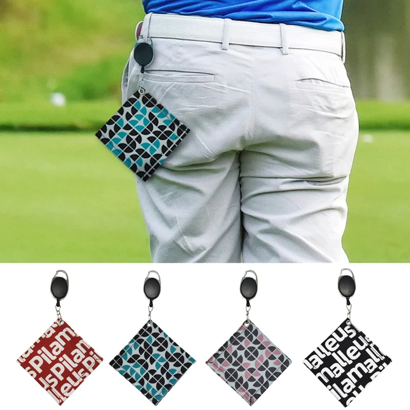 

Mini Double-Sided Golf Ball Cleaning Towel with Retractable Hook Square Golf Ball Waterproof Club Head Wiping Cloth G99D