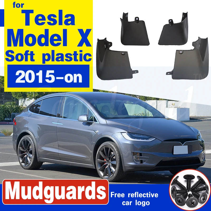 Set Molded Mud Flaps For Tesla Model X ModelX 2015-on Mudflaps Splash Guards Mud Flap Mudguards Fender Front Rear W/Clips Screws