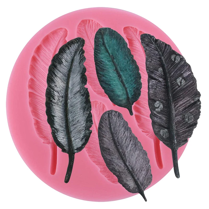 Силиконовая форма с 4 полостями и перьями, сахарное ремесло, сделай сам, форма для украшения торта для сахарного ремесла, шоколада, помадки, смолы, полимерной глины