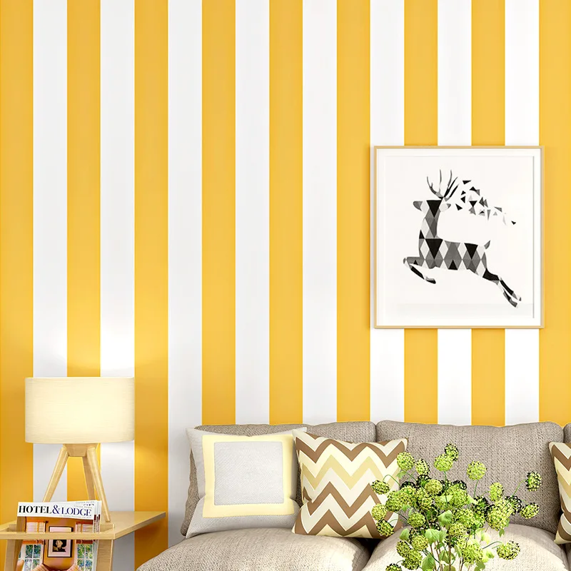 

Modern White Warm Yellow Vertical Striped Wallpaper For Walls Roll Bedroom Living Room Children Room TV Backdrop Wall Paper