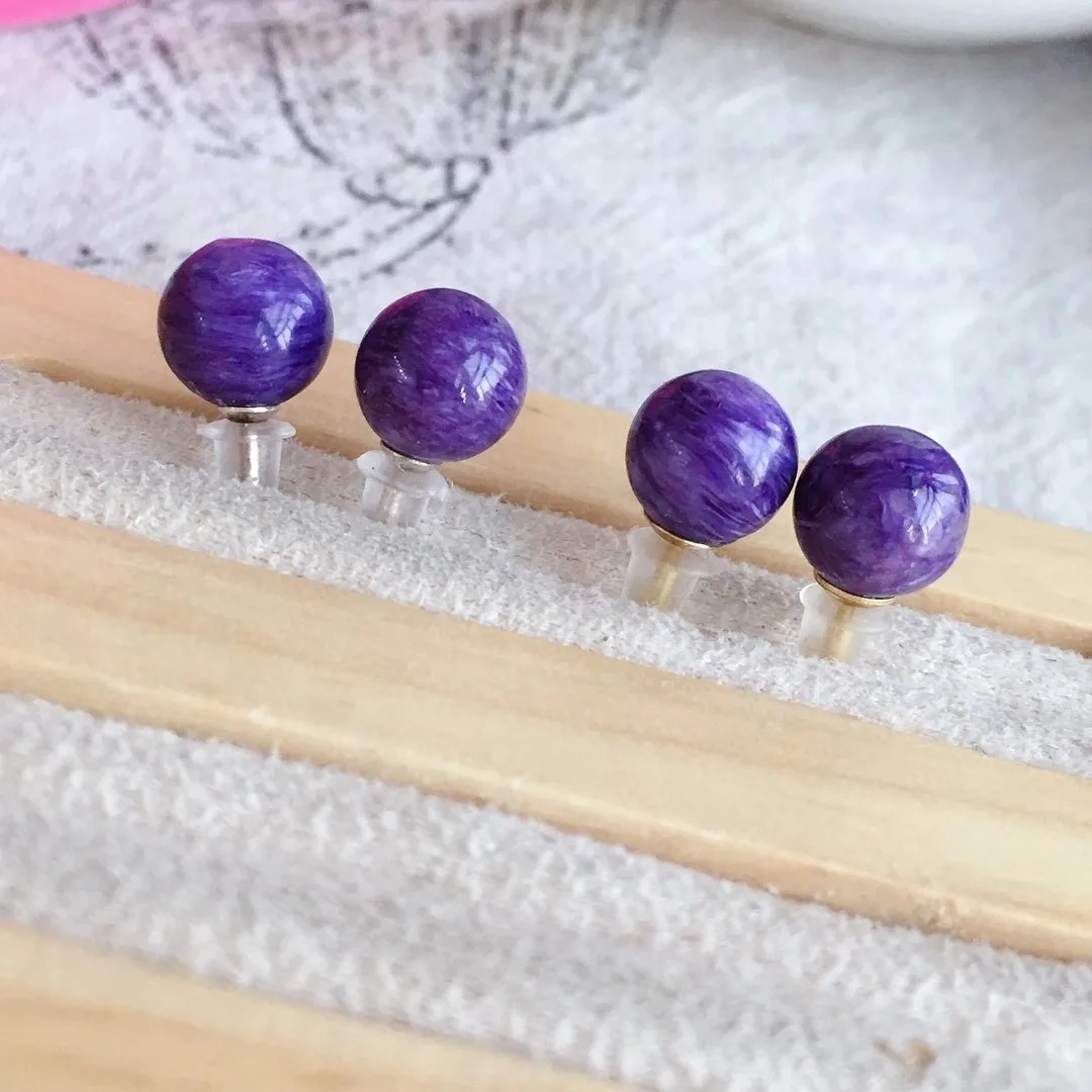 Natural Charoite Stud Earrings Sterling 925 Silver Gemstone  Jewelry for Woman Lady Wedding Party Gift