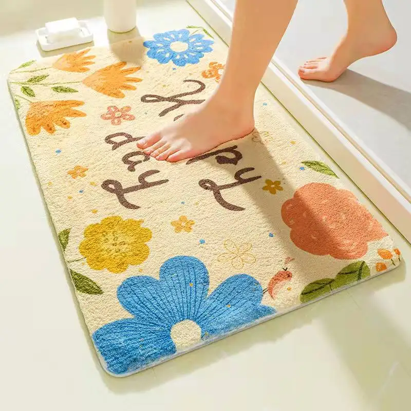 Colorful Flowers Floor Mats Small Fresh Rugs Home Entrance Carpets Bedroom Toilet Bathroom Door Absorbent Non-Slip Foot Pad