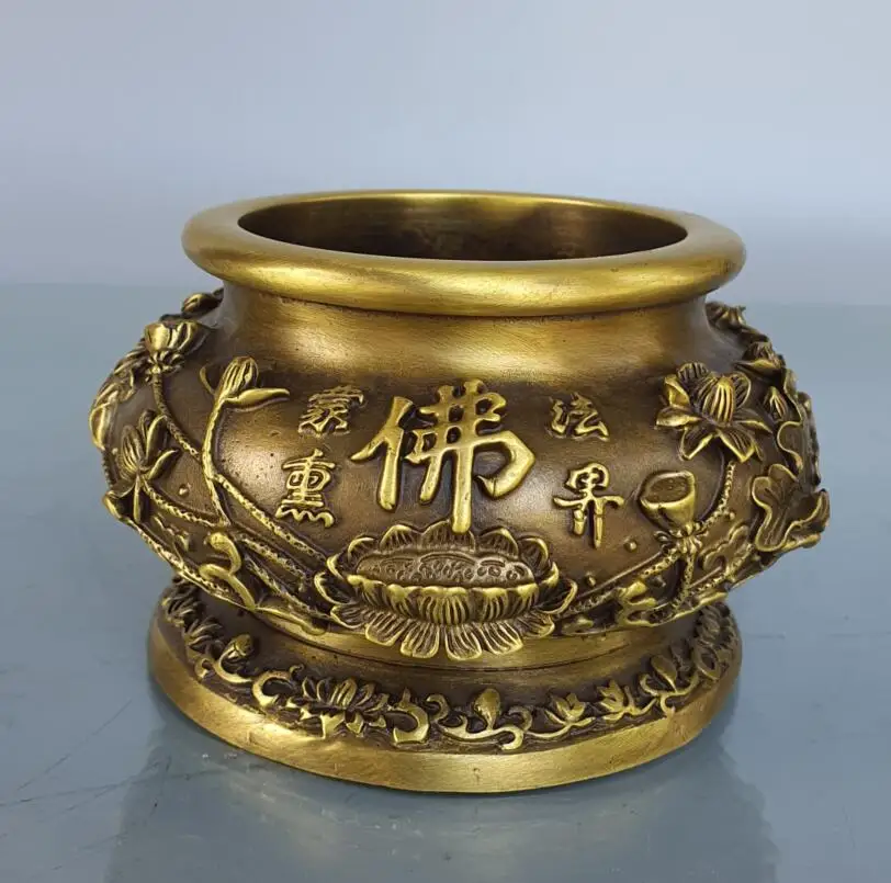 

China brass lotus Buddha Incense burner crafts statue