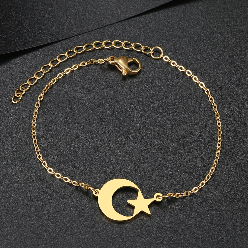 Stainless Steel Bracelets Classic Moon Stars Kpop Fashion Chain Charm Bracelet For Women Jewelry Wedding Party Friends Gifts