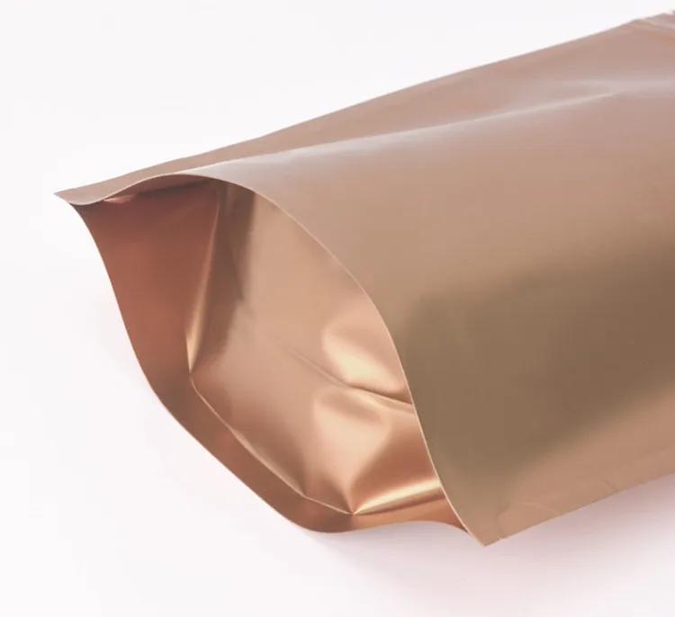 Wholesale 100pcs Matte Gold Aluminum Foil Zip Lock Packaging Bag Heat Sealing Bronze Pet Food Nail Powder Kitchen Spice Pouches