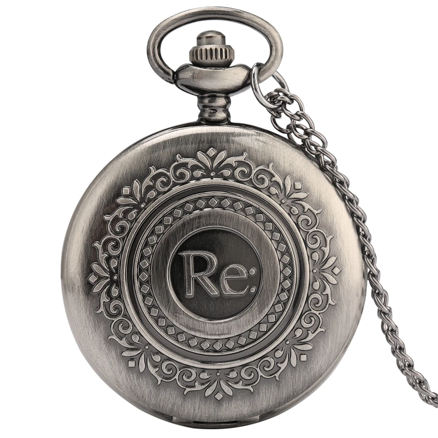 Criativo rotulação "re:" flores design relógio de bolso de quartzo steampunk pingente colar relógio camisola corrente arte collectibles