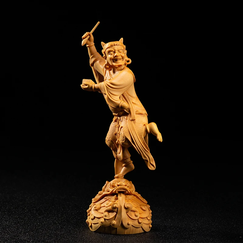 

Exquisite Wooden Kui Xing on Cliff Sculpture, Handcrafted Red Wood Figurine for Modern Chinese Living Room Decoration