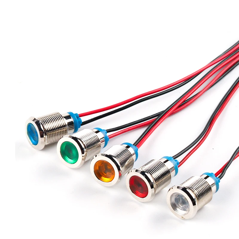 19mm LED Metal Indicator light 3V 6V 12V 24V 110V 220V waterproof Signal lamp with wire Red/Yellow/Blue/Green/White