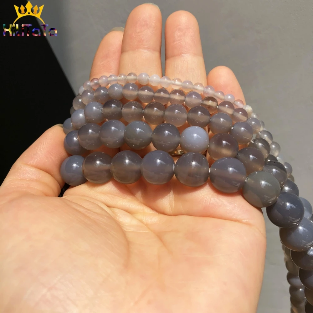 천연석 부드러운 회색 마노 오닉스 라운드 루즈 비즈, 쥬얼리 DIY 제작 팔찌 액세서리, 15 인치 4 6 8 10 12mm
