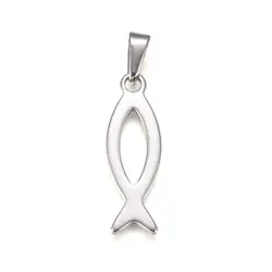 304 Stainless Steel Pendants Ichthys/Jesus Fish Pendants Charms for DIY Easter Necklace Jewelry Findings Making 36.5x12x1.5mm